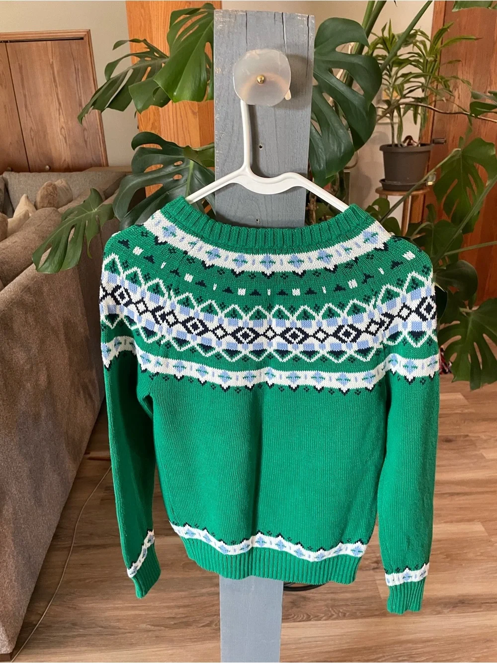 J. Crew Green Fair Isle Crewneck Sweater
